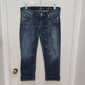7 For All Mankind Meduim Wash Faded Straight Leg Cropped Jeans
